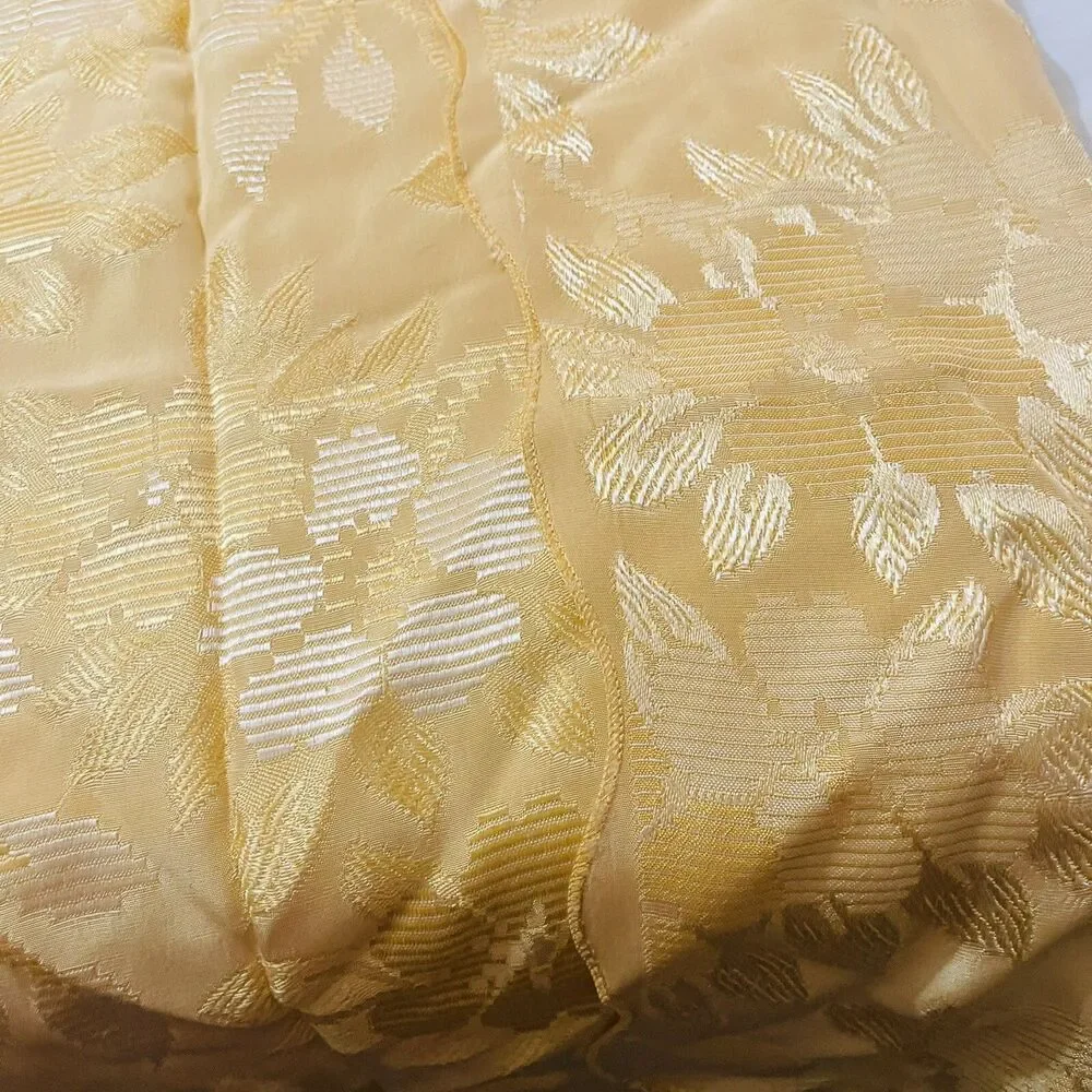 Burlington Mills Satin Bed Cover King Queen yellow gold damask floral 95”x 85”